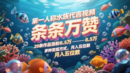 第一人称水族代言视频，条条万赞，20条作品涨粉8.5万，多种变现方式月，入五位数-颜夕资源网-第17张图片
