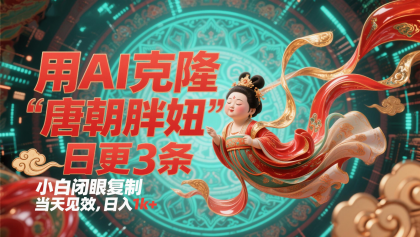 用AI克隆“唐朝胖妞”日更3条，平台疯狂推流，小白闭眼复制，当天见效，日入1k+-颜夕资源网-第17张图片